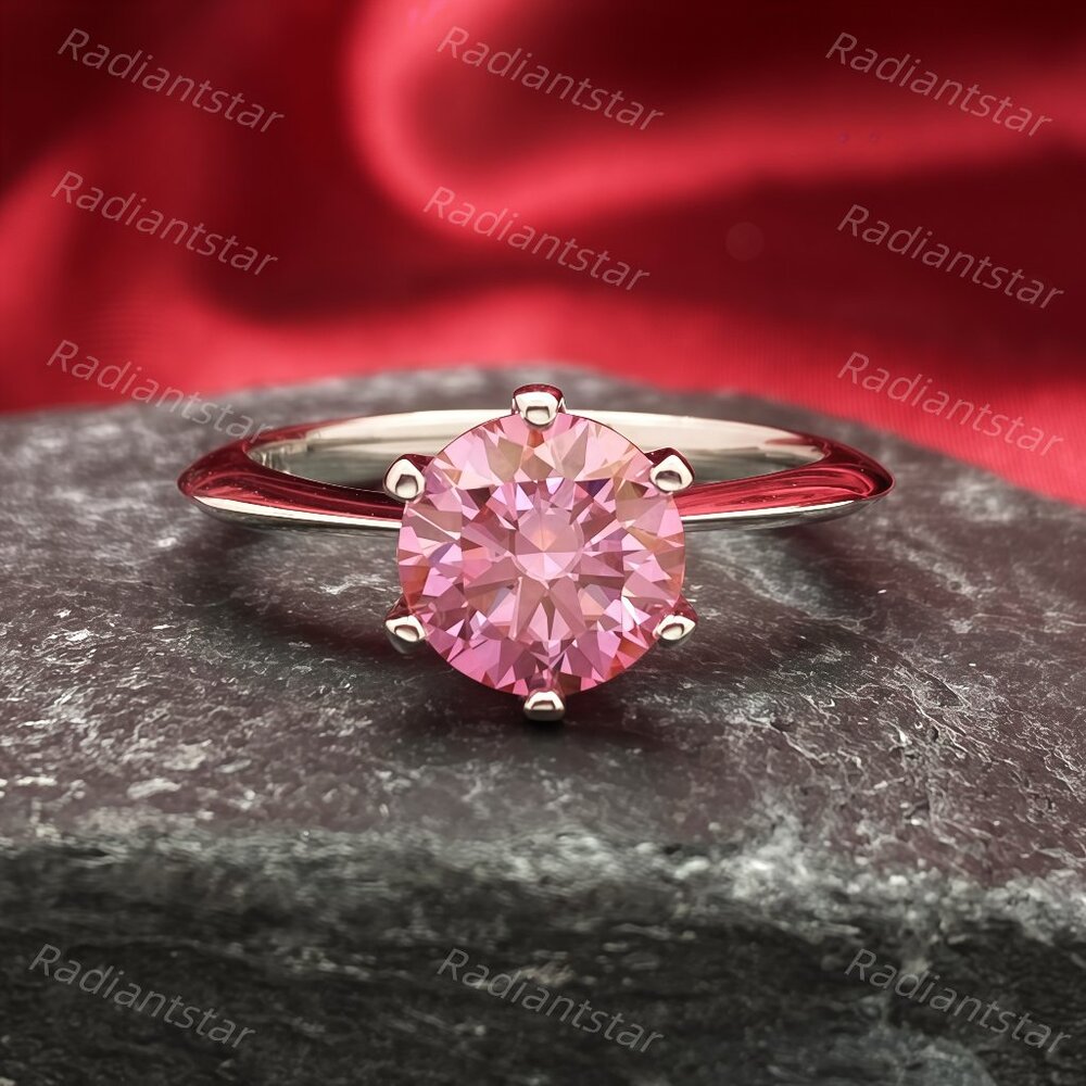 NEW Certified 2 ct. t.w. Pink Moissanite Solitaire 6 Prong Ring